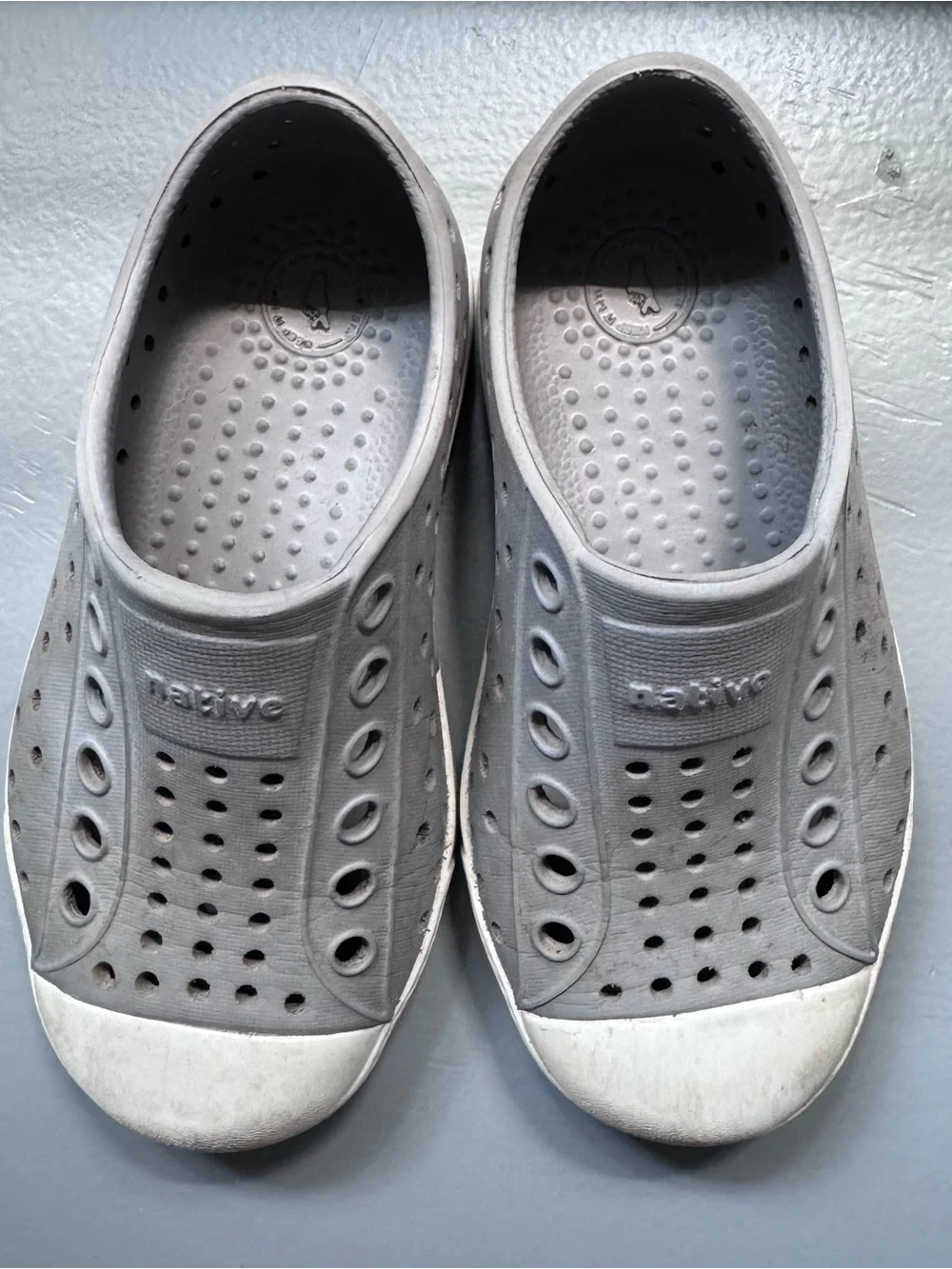 Native Grey Slip-On Sneakers with White Toe Cap